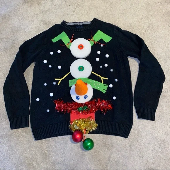 Mens Sweater Ugly Sweater Snowman Upside Down Snowman Funny Mens
